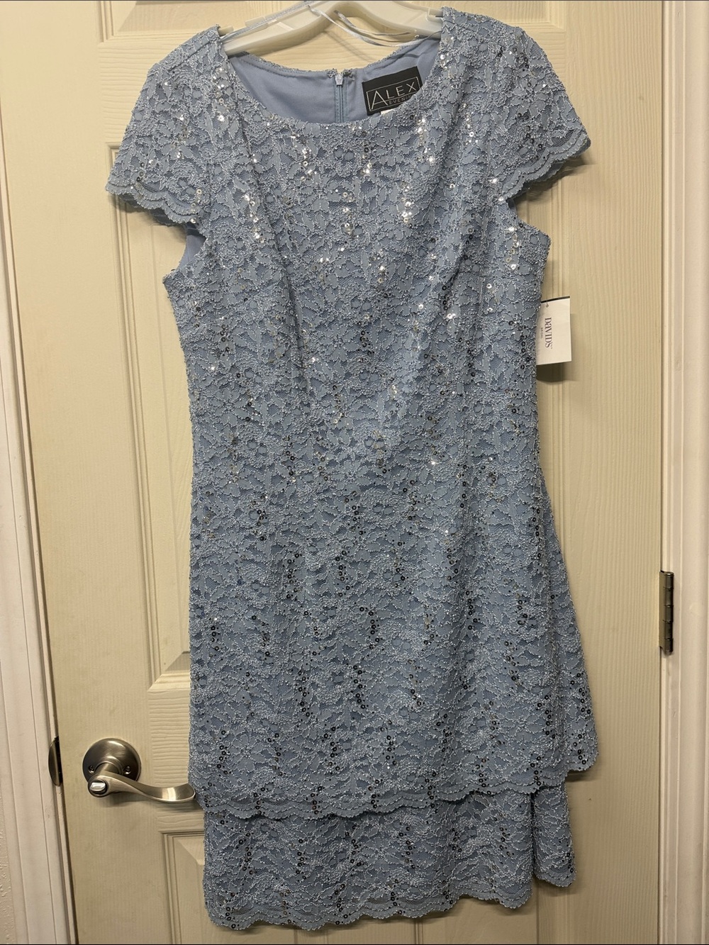 Womens Light Blue Lace Party Dress with Sequin Accents